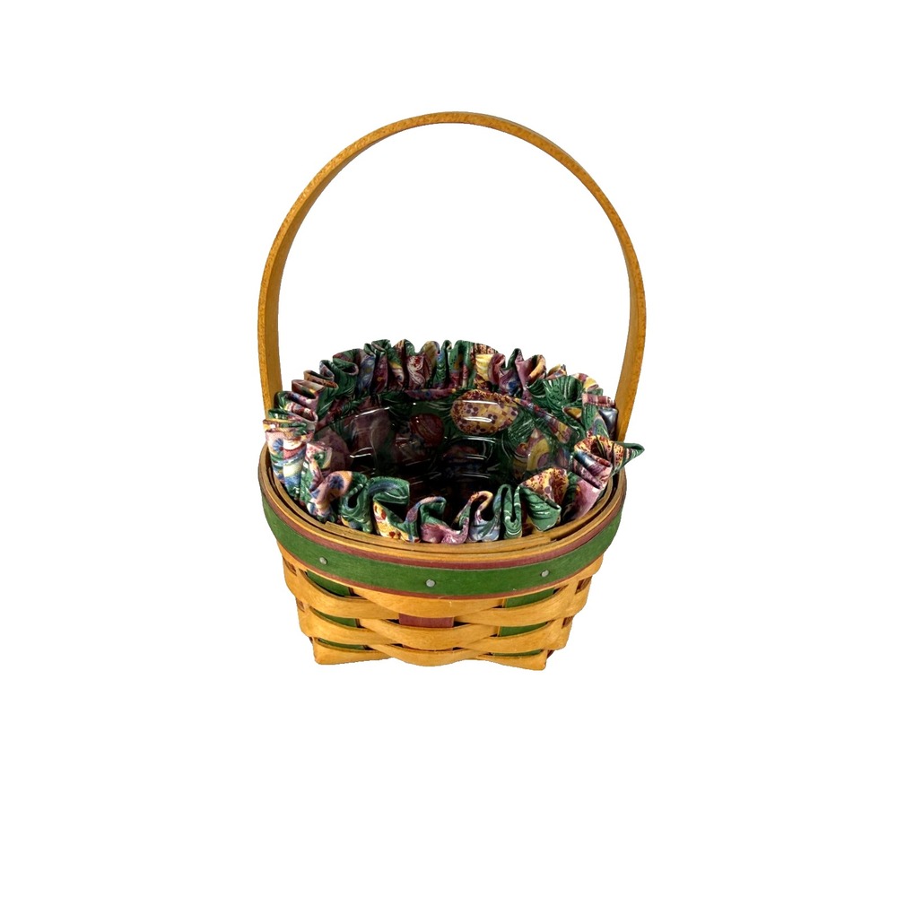 1999 Longaberger Small Easter Basket w/Egg Liner & Protector 5.75"RD x 3"H